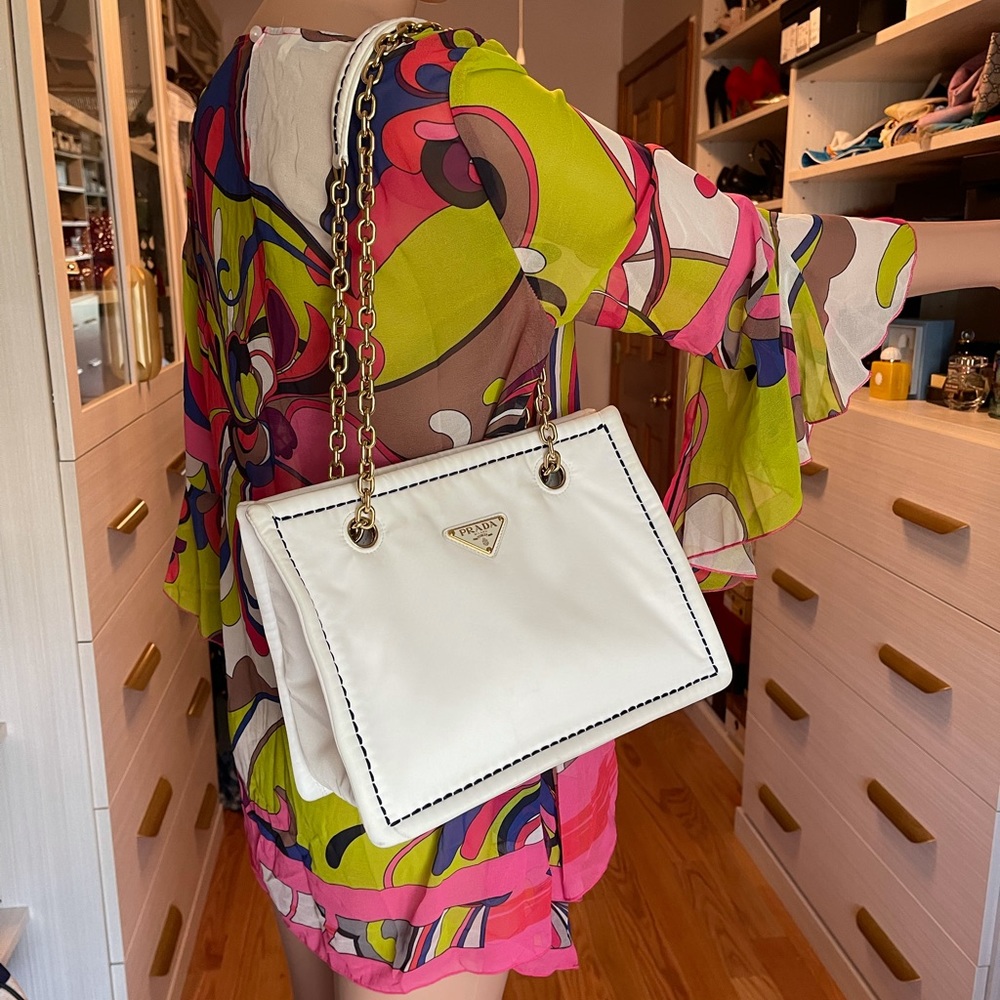 Prada Tessuto Chain White Nylon Tote